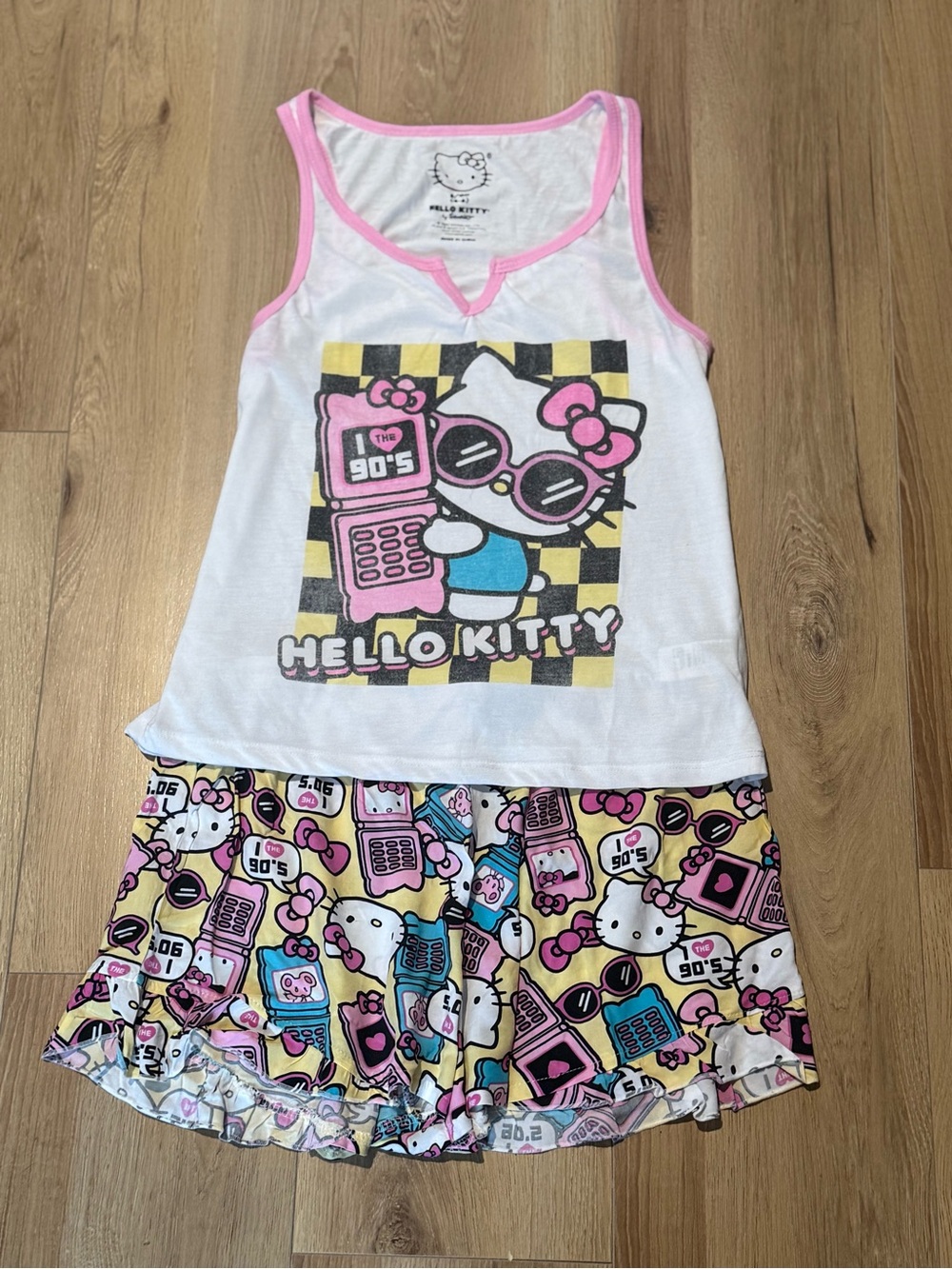 Hello Kitty White Tank Top with Pink Trim & Multi-Color Graphic